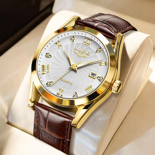 Reloj De Cuarzo Casual De Cuero Impermeable Para Hombre