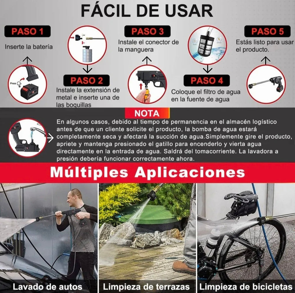 Hidrolavadora eléctrica portátil y inalámbrica