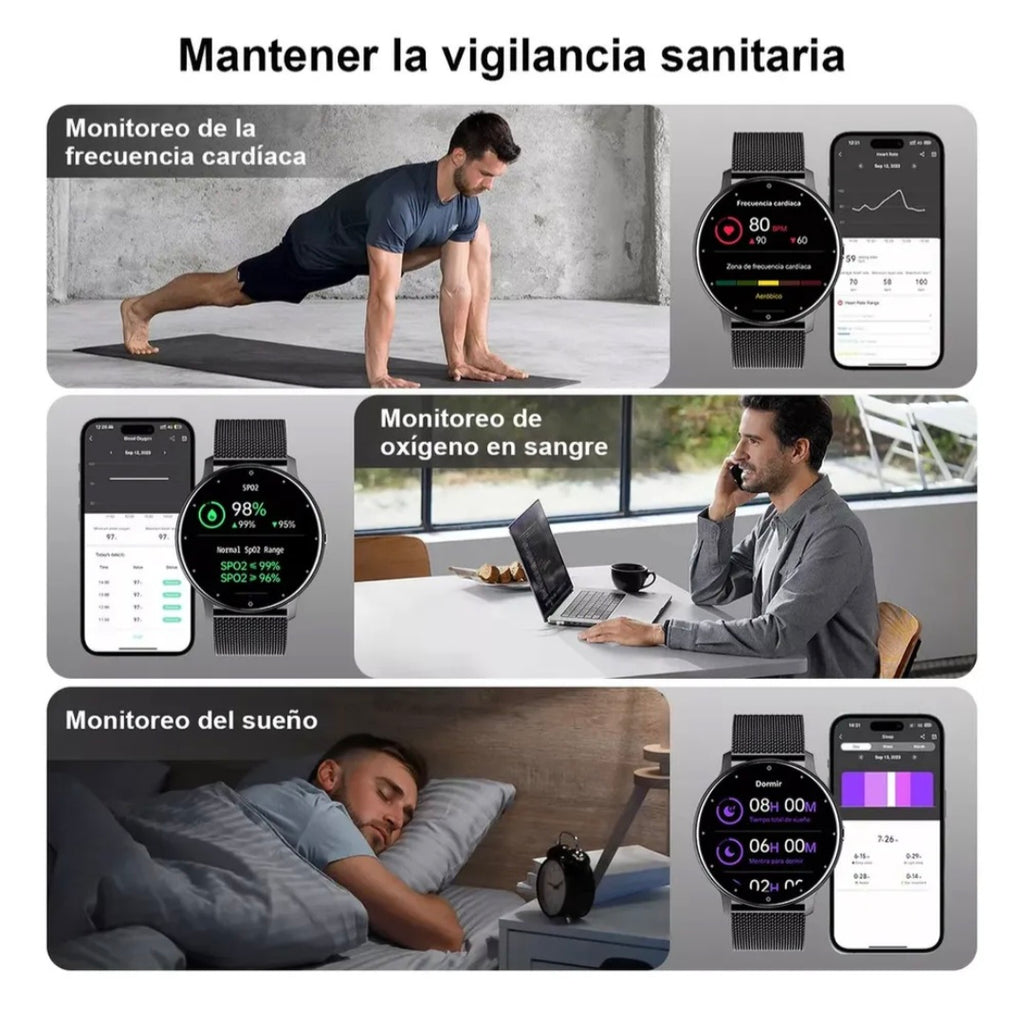 Reloj Inteligente Mujer Hombre Deportivo de la Correa Negro 1.39 Frequency Cardiaca Sueño Lige BW0223