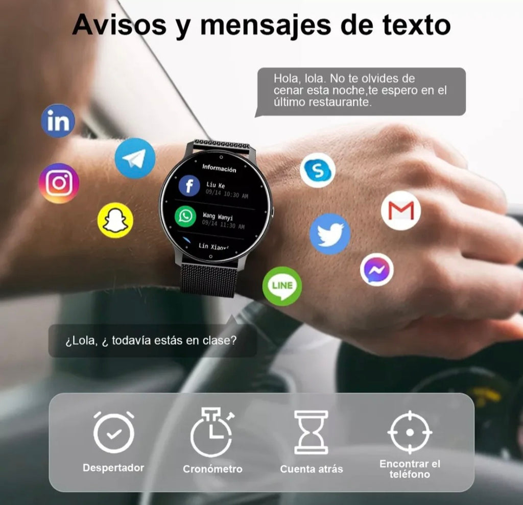 Reloj Inteligente Mujer Hombre Deportivo de la Correa Negro 1.39 Frequency Cardiaca Sueño Lige BW0223
